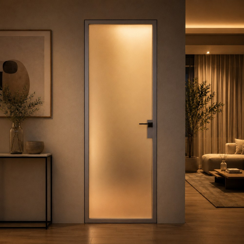 Interior door Top-Glass, satin glass, hidden frame — Omega